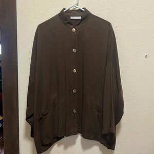 |Bryn Walker Shirt| Size Large |100% Tencel |Lagenlook Mandarín Collar|